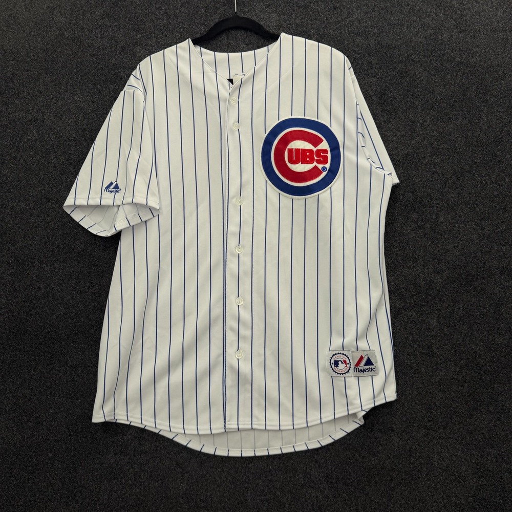 Vintage Majestic Chicago Cubs MLB Pinstripe Baseball Jersey Mens XL White Blue